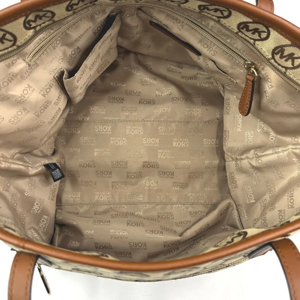 Michael Kors tan/brown MK‎ monogram tote bag, leather straps
